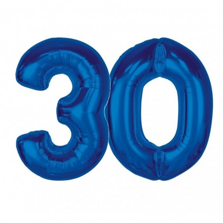 Balony foliowe Cyfra 30 - 92 cm SMART - niebieskie