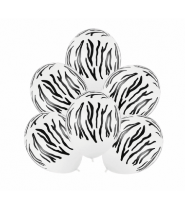 Balony nadruk lateksowy 30 cm Zebra Pastel Pure White - 6 sztuk