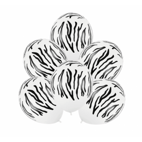 Balony nadruk lateksowy 30 cm Zebra Pastel Pure White - 6 sztuk