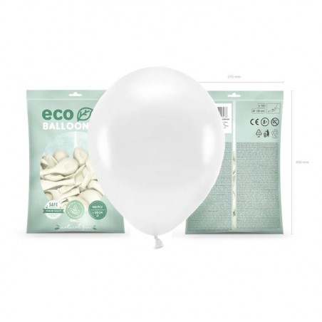 Balony metalizowane Eco 30 cm białe - 100 sztuk