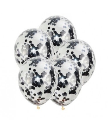 Balony konfetti czarne 30 cm - 5 sztuk