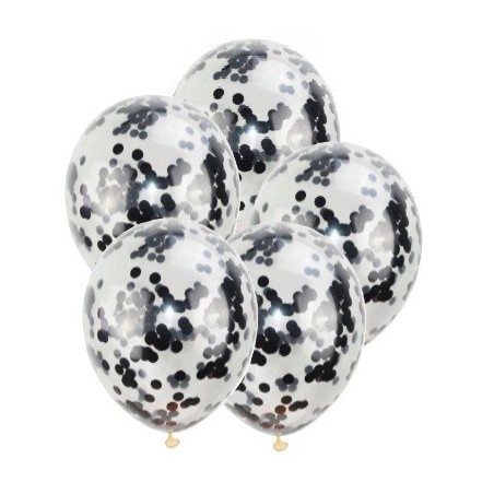 Balony konfetti czarne 30 cm - 5 sztuk