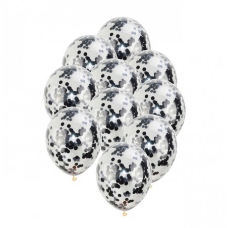 Balony konfetti czarne 30 cm - 10 sztuk