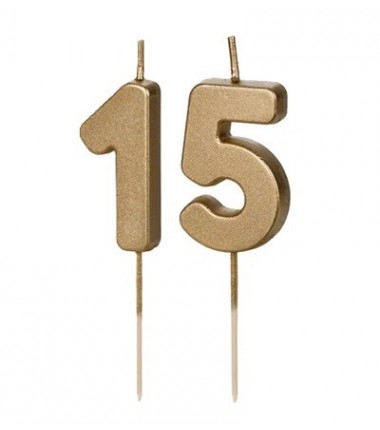 Świeczki urodzinowe Cyferki 15 - 4,5 cm - złote