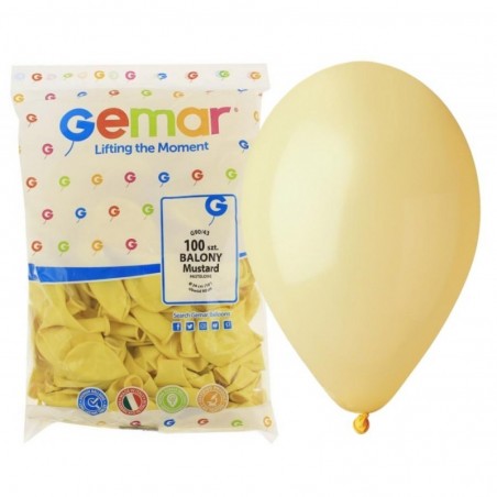 Balony Gemar 26 cm - 10" - musztardowe Mustard (macaron) Baby Yellow G90/043 - 100 sztuk