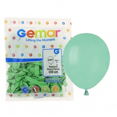 Balony Gemar 13 cm - 5" - pastelowe zielone miętowe (macaron) Mint Green A50/077 - 100 sztuk