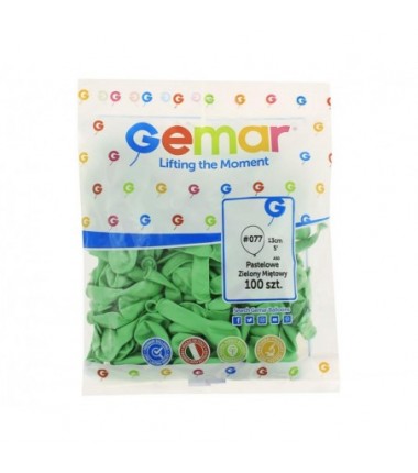 Balony Gemar 13 cm - 5" - pastelowe zielone miętowe (macaron) Mint Green A50/077 - 100 sztuk
