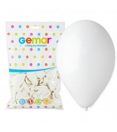Balony Gemar 26 cm - 10" -  pastelowe białe White G90/001 - 50 sztuk