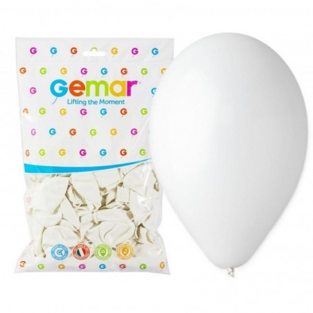 Balony Gemar 26 cm - 10" -  pastelowe białe White G90/001 - 50 sztuk