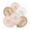 Balony nadruk Happy Birthday 30 cm - mix beżowy - 6 sztuk
