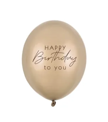 Balony nadruk Happy Birthday 30 cm - mix beżowy - 6 sztuk