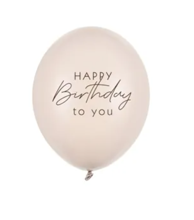 Balony nadruk Happy Birthday 30 cm - mix beżowy - 6 sztuk
