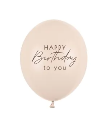 Balony nadruk Happy Birthday 30 cm - mix beżowy - 6 sztuk