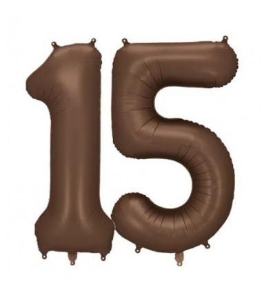 Balony foliowe Cyfra 15 - 86 cm - Mocca satynowe