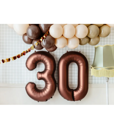 Balony foliowe Cyfra 30 - 86 cm - Mocca satynowe