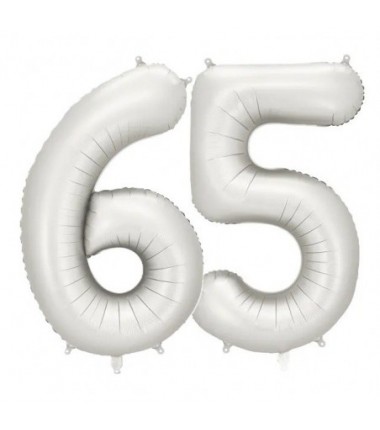 Balony foliowe Cyfra 65 - 86 cm - Srebrne satynowe