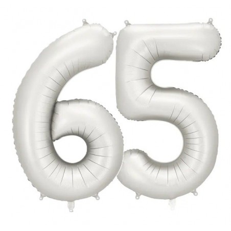 Balony foliowe Cyfra 65 - 86 cm - Srebrne satynowe