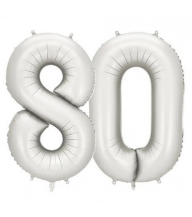 Balony foliowe Cyfra 80 - 86 cm - Srebrne satynowe