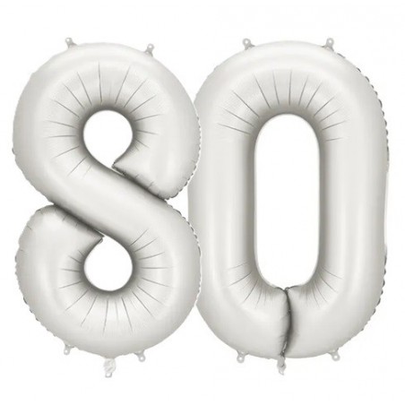 Balony foliowe Cyfra 80 - 86 cm - Srebrne satynowe