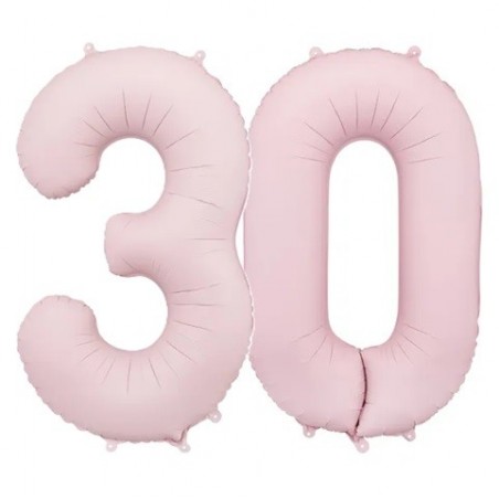Balony foliowe Cyfra 30 - 86 cm - Jasny różowy matowy