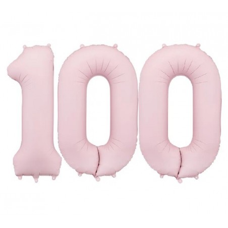 Balony foliowe Cyfra 100 - 86 cm - Jasny różowy matowy