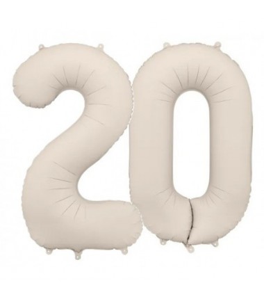 Balony foliowe Cyfra 20 - 86 cm - Jasny beżowy matowy