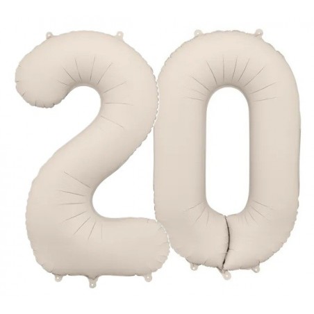 Balony foliowe Cyfra 20 - 86 cm - Jasny beżowy matowy