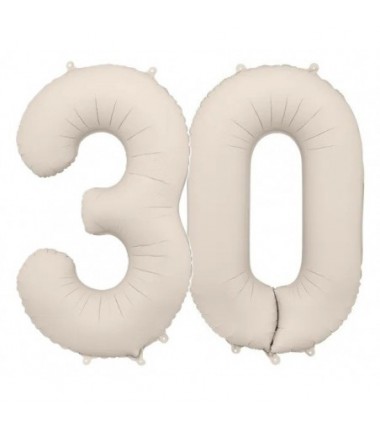 Balony foliowe Cyfra 30 - 86 cm - Jasny beżowy matowy