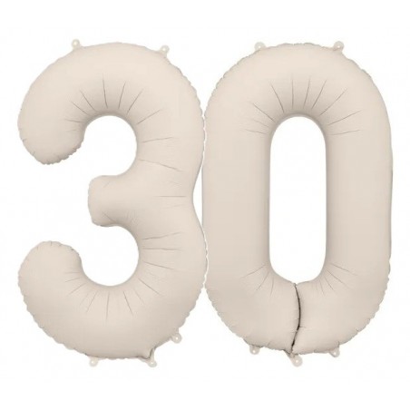 Balony foliowe Cyfra 30 - 86 cm - Jasny beżowy matowy
