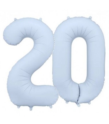 Balony foliowe Cyfra 20 - 86 cm - Mglisty niebieski matowy
