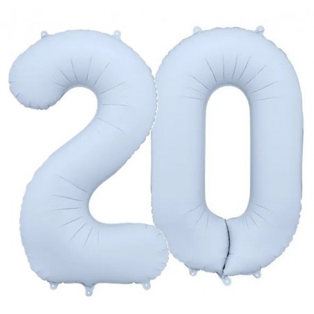 Balony foliowe Cyfra 20 - 86 cm - Mglisty niebieski matowy