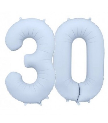 Balony foliowe Cyfra 30 - 86 cm - Mglisty niebieski matowy