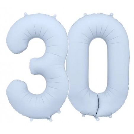 Balony foliowe Cyfra 30 - 86 cm - Mglisty niebieski matowy