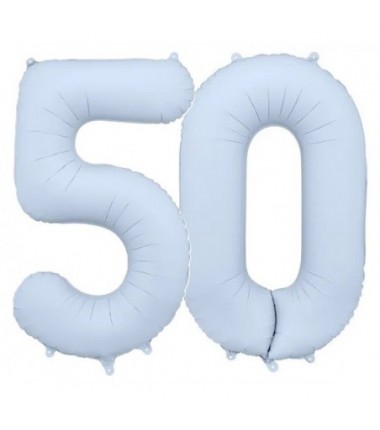 Balony foliowe Cyfra 50 - 86 cm - Mglisty niebieski matowy