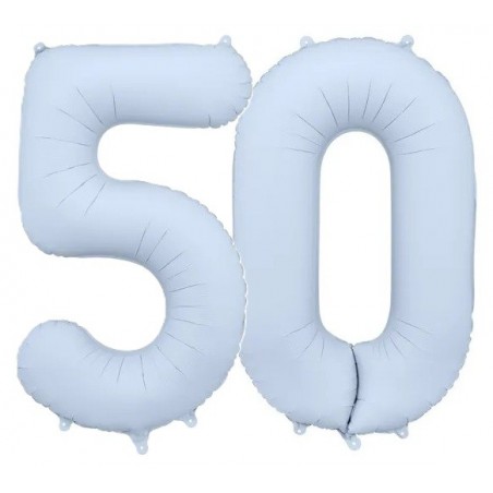 Balony foliowe Cyfra 50 - 86 cm - Mglisty niebieski matowy