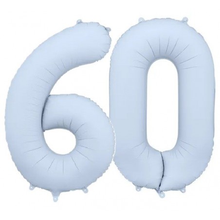 Balony foliowe Cyfra 60 - 86 cm - Mglisty niebieski matowy