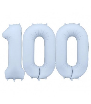 Balony foliowe Cyfra 100 - 86 cm - Mglisty niebieski matowy