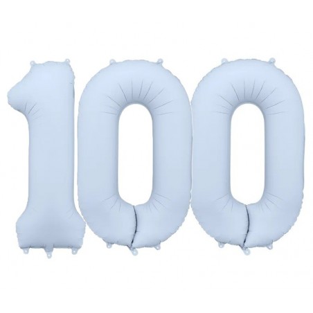 Balony foliowe Cyfra 100 - 86 cm - Mglisty niebieski matowy