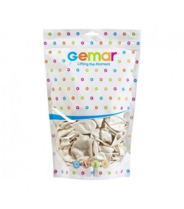 Balony metaliczne Gemar 48 cm - 19" - metaliczne perłowo-białe Metallic White G19/029 - 25 sztuk