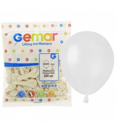 Balony metaliczne Gemar 13 cm - 5" - metaliczne perłowo-białe Metallic White AM50/029 - 100 sztuk