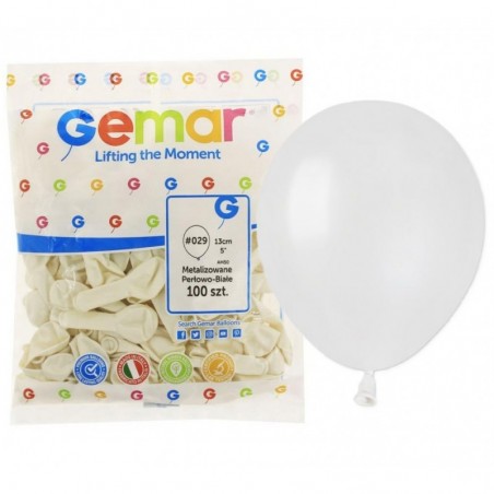 Balony metaliczne Gemar 13 cm - 5" - metaliczne perłowo-białe Metallic White AM50/029 - 100 sztuk