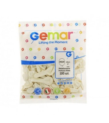 Balony metaliczne Gemar 13 cm - 5" - metaliczne perłowo-białe Metallic White AM50/029 - 100 sztuk