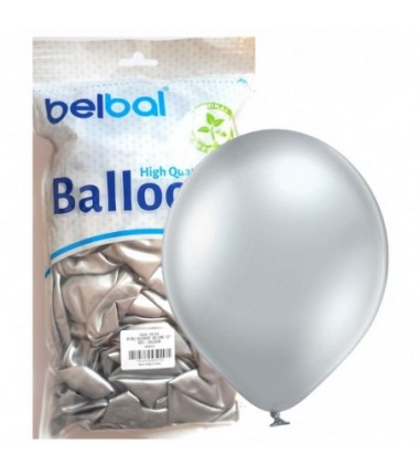 Balony BELBAL 30 cm - 12" Błyszczące srebrne Glossy Silver B105/GG04-601 - 100 sztuk