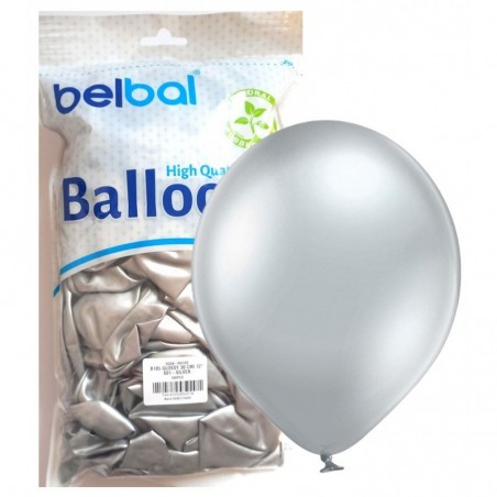 Balony BELBAL 30 cm - 12" Błyszczące srebrne Glossy Silver B105/GG04-601 - 100 sztuk