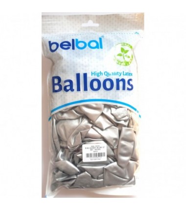 Balony BELBAL 30 cm - 12" Błyszczące srebrne Glossy Silver B105/GG04-601 - 100 sztuk