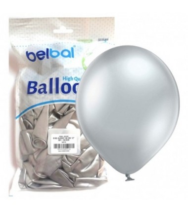 Balony BELBAL 30 cm - 12" Błyszczące srebrne Glossy Silver B105/GG04-601 - 50 sztuk