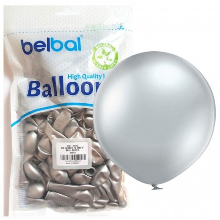 Balony BELBAL 12 cm - 5" Błyszczące srebrne Glossy Silver D5/GG01-601 - 100 sztuk