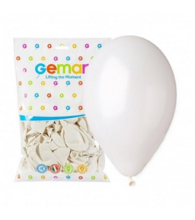 Balony metaliczne Gemar 30 cm - 12" - metaliczne perłowo-białe Metallic White GM110/029 - 100 sztuk
