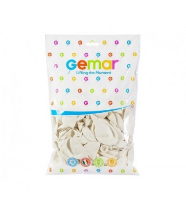 Balony metaliczne Gemar 30 cm - 12" - metaliczne perłowo-białe Metallic White GM110/029 - 100 sztuk