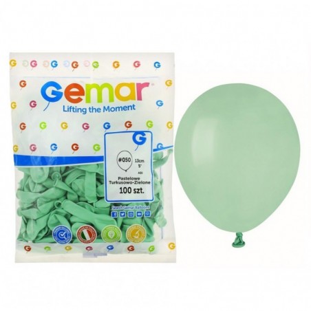 Balony Gemar 13 cm - 5" - pastelowe turkusowo-zielone Aquamarine A50/050 - 100 sztuk
